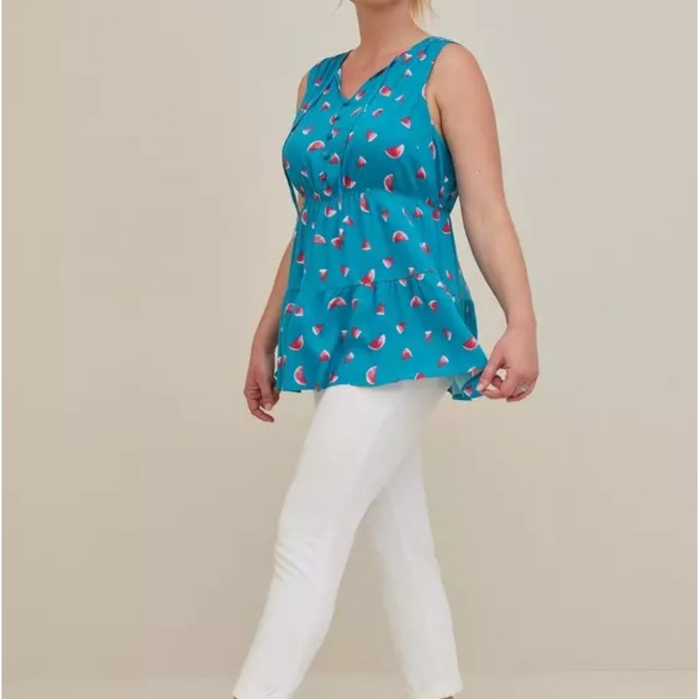 Torrid Watermelon Rayon Slub Button-Front Tiered Tank Tank Top Plus Size 2 2X - Picture 4 of 13